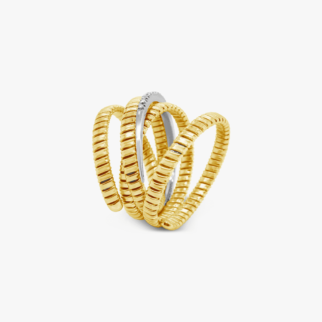 Anillo argollas entrelazadas Bauer oro amarillo 18K, oro blanco 18K y diamantes — imagen 1