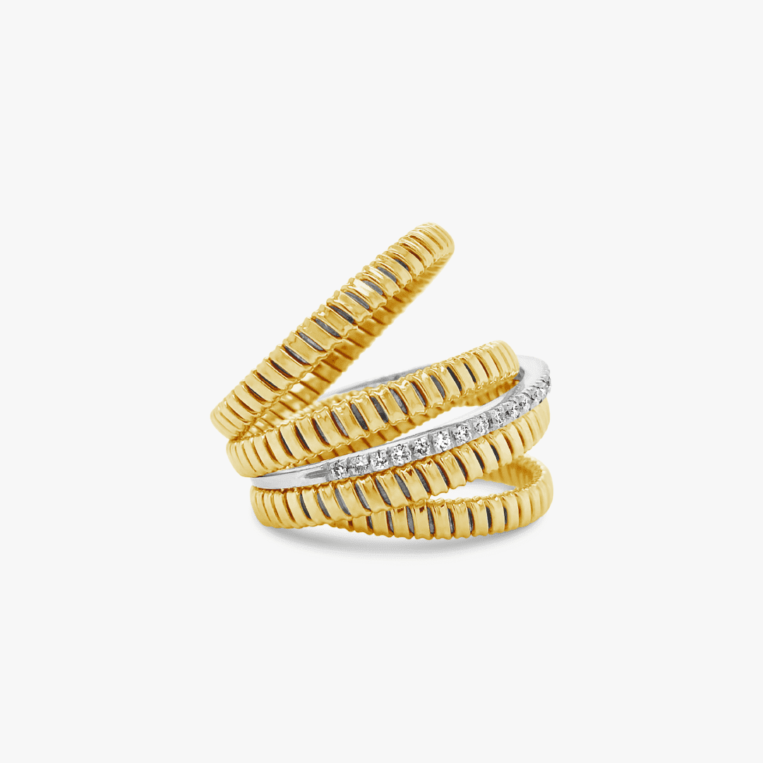 Anillo argollas entrelazadas Bauer oro amarillo 18K, oro blanco 18K y diamantes — imagen 2