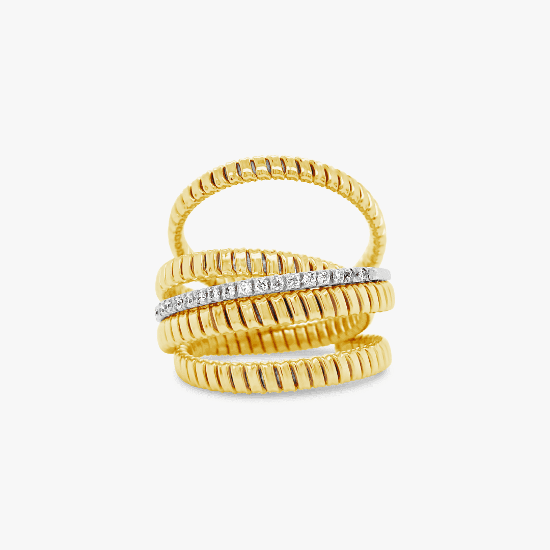 Anillo argollas entrelazadas Bauer oro amarillo 18K, oro blanco 18K y diamantes — imagen 3